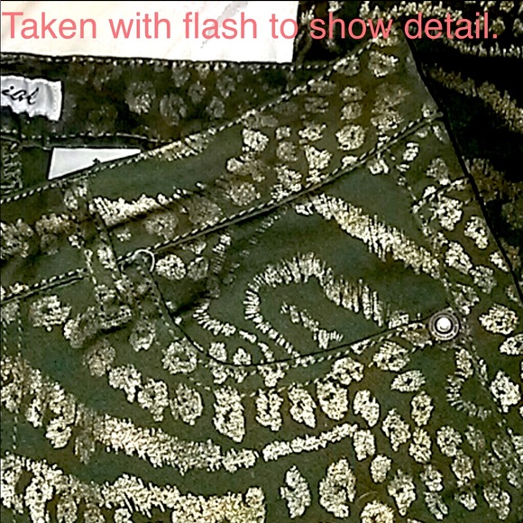 EMPIRIAL Olive Green & Gold Leopard Skinny Stretch Jeans Jr5/26 - Picture 6 of 8